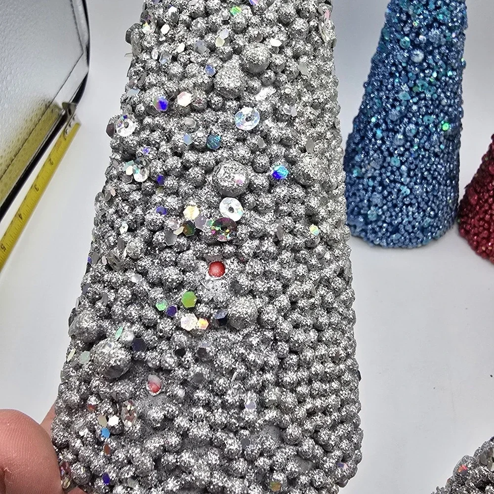 Vtg Gold Silver‎ Red Blue Cardboard Cone Christmas Trees 9